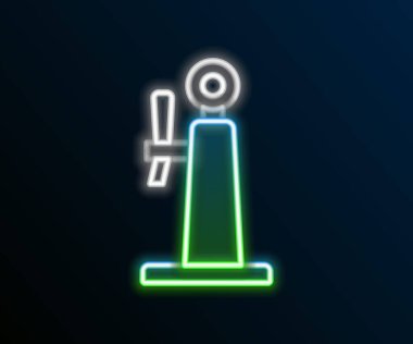 Parlayan neon hattı bira ikonu siyah arkaplanda izole edildi. Renkli taslak konsepti. Vektör