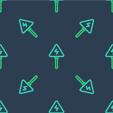 Hat Yüksek Voltaj İşareti simgesi mavi arka planda izole edilmiş pürüzsüz desen. Tehlike sembolü. Üçgendeki ok. Uyarı simgesi. Vektör