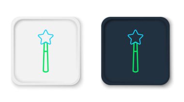 Çizgi Sihirli değnek simgesi beyaz arkaplanda izole edildi. Yıldız şeklinde sihirli aksesuar. Sihirli güç. Mutlu Cadılar Bayramı Partisi. Renkli taslak konsepti. Vektör