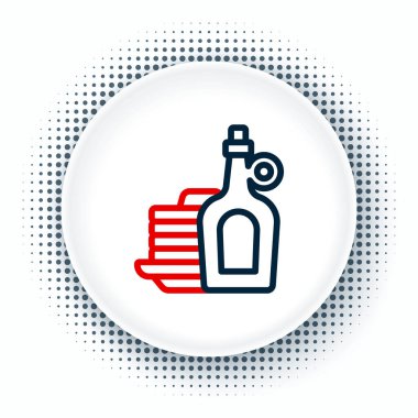 Beyaz arka planda izole edilmiş bir yığın krep ikonu içeren bir şişe akçaağaç pekmezi. Renkli taslak konsepti. Vektör