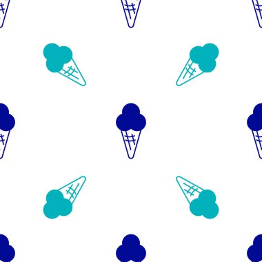 Waffle konisi simgesinde mavi dondurma beyaz arka planda izole edilmiş pürüzsüz desen. Güzel sembol. Vektör
