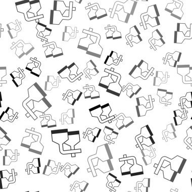 Bira imalatı ikonundaki siyah bira damarları beyaz arka planda izole edilmiş pürüzsüz desen. Bira demleme işlemi. Damıtma tesisi, bira fabrikası. Vektör