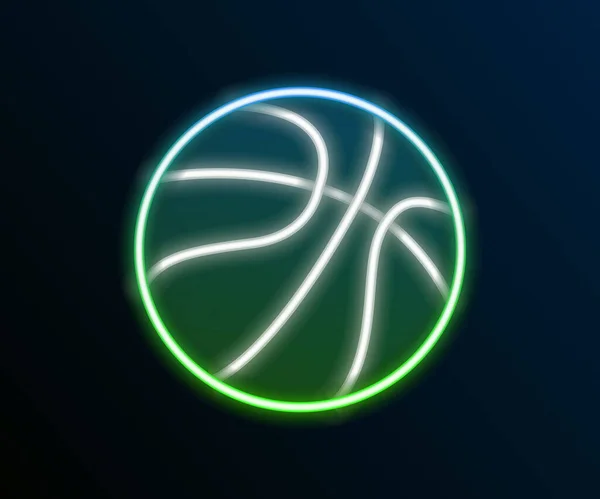 Brillante icono de la pelota de baloncesto en línea de neón aislado sobre fondo negro. Símbolo deportivo. Concepto de esquema colorido. Vector — Vector de stock