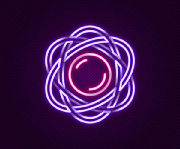 Glödande neon linje Atom ikon isolerad på svart bakgrund. Symbol för vetenskap, utbildning, kärnfysik, vetenskaplig forskning. Färgstarkt skisskoncept. Vektor — Stock vektor