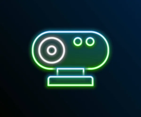 Linha de néon brilhante ícone da câmera da Web isolado no fundo preto. Câmara de chat. Ícone Webcam. Conceito de esboço colorido. Vetor —  Vetores de Stock
