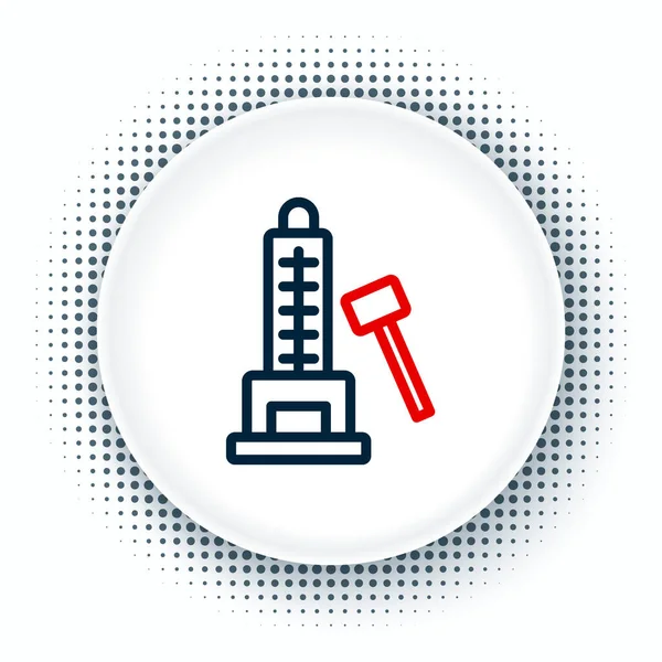 Beyaz arka planda büyük çekiç simgesi olan Line High forveti. Gücü ölçmek için cazibe. Eğlence parkı. Renkli taslak konsepti. Vektör