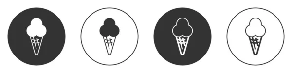 Crème glacée noire en cône de gaufre icône isolée sur fond blanc. Doux symbole. Cercle bouton. Vecteur — Image vectorielle