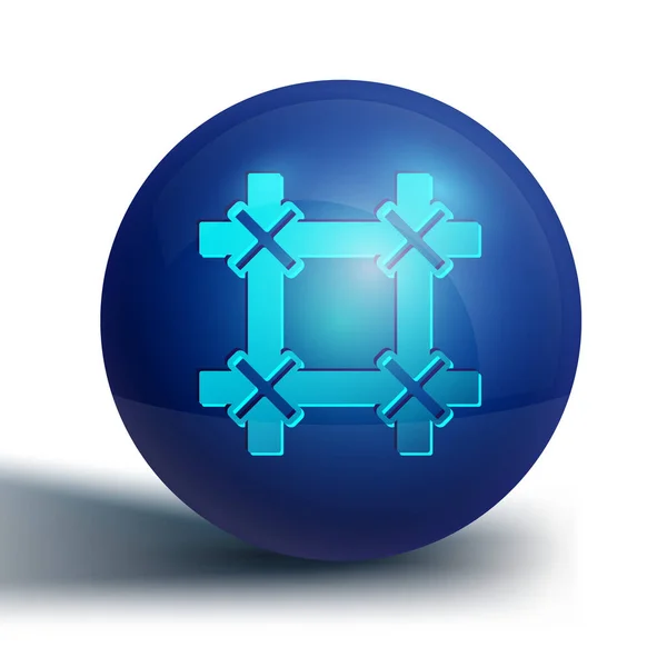 Das Symbol des blauen Gefängnisfensters ist auf weißem Hintergrund isoliert. Blauer Kreis-Knopf. Vektor — Stockvektor