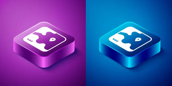 Isometric Africa safari map icon isolated on blue and purple background. Square button. Vector — Stock Vector