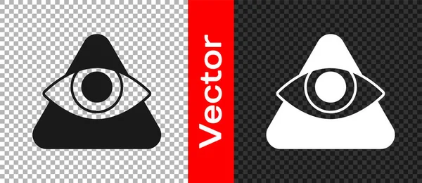 Zwart Vrijmetselaars symbool Alziend oog van God pictogram geïsoleerd op transparante achtergrond. Het oog van de Voorzienigheid in de driehoek. Vector — Stockvector