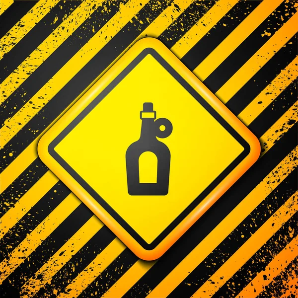 Черная бутылка иконы кленового сиропа выделена на желтом фоне. Тревожный знак. Вектор — стоковый вектор