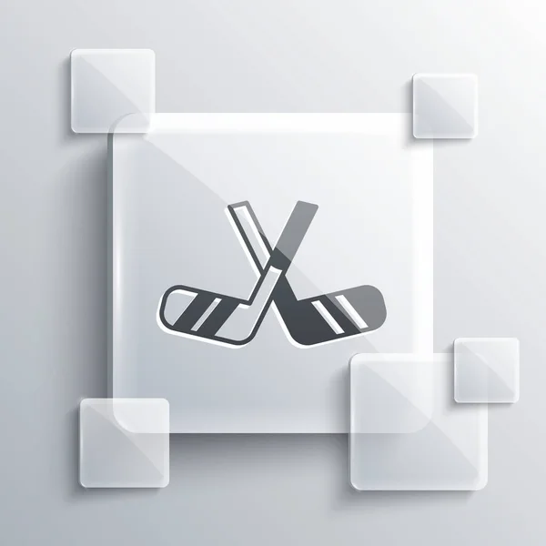 Grey Ice hockey sticks icon isolated on grey background. Square glass panels. Vector — Stock Vector