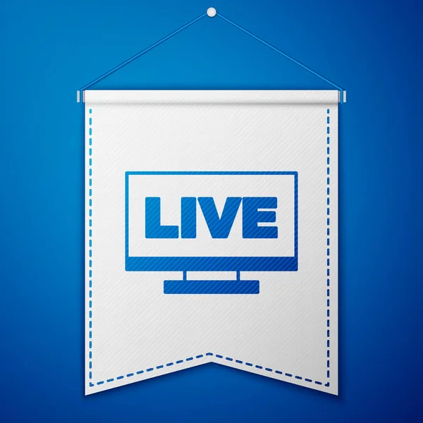 Ikon permainan video daring streaming Blue Live diisolasi dengan latar belakang biru. Templat tanda putih. Vektor - Stok Vektor