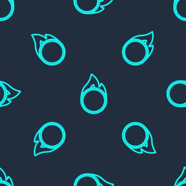 Yeşil çizgi sirk ateş çemberi ikonu mavi arka planda izole edilmiş pürüzsüz desen. Ateş çemberi. Yuvarlak ateşli çerçeve. Vektör