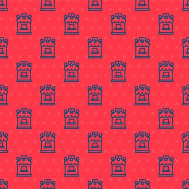 Mavi çizgi bilet gişesi simgesi kırmızı arka planda izole edilmiş. Eğlence ve spor için bilet satışı için bilet gişesi. Vektör