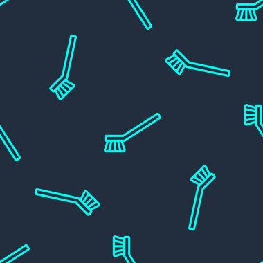 İkonun temizlenmesi için yeşil çizgi fırçası mavi arka planda izole edilmiş pürüzsüz desen. Temizlik hizmeti konsepti. Vektör