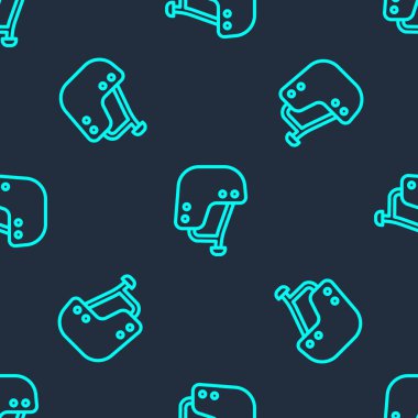 Yeşil çizgi kaykay kask ikonu mavi arka planda izole edilmiş pürüzsüz desen. Olağanüstü bir spor. Spor malzemeleri. Vektör