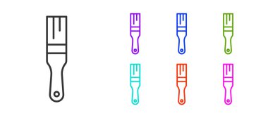 Beyaz arkaplanda siyah çizgi boya fırçası simgesi izole edildi. Simgeleri renklendirin. Vektör