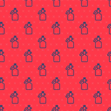 Mavi çizgi boyalı sprey tabanca ikonu kırmızı arka planda izole edilmiş kusursuz desen. Vektör