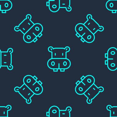 Yeşil çizgi Hippo ya da Hippopotam ikonu mavi arkaplanda izole edilmiş pürüzsüz desen. Hayvan sembolü. Vektör