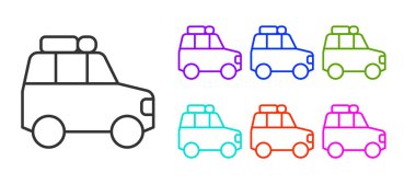 Siyah çizgi araba simgesi beyaz arkaplanda izole edildi. Simgeleri renklendirin. Vektör