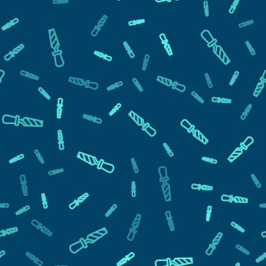 Yeşil çizgi Rasp metal dosya simgesi mavi arkaplandaki pürüzsüz deseni izole etti. Ahşap ve metalle çalışmak için Rasp. Tezgah ve atölye için alet. Vektör