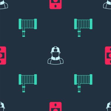 Yangın alarmını, itfaiyeciyi ve hortum makarasını kusursuz hale getirin. Vektör