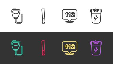 Telsiz hattı, beysbol sopası, telefon çağrısı 112 ve polis elektrik şoku. Vektör