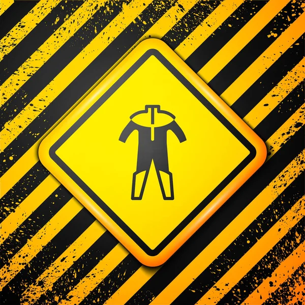 Schwarzer Neoprenanzug für Taucher, isoliert auf gelbem Hintergrund. Tauchausrüstung. Warnzeichen. Vektor — Stockvektor