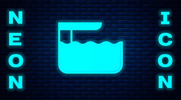 Gloeiende neon Duikplank of springplank pictogram geïsoleerd op baksteen muur achtergrond. Vector — Stockvector