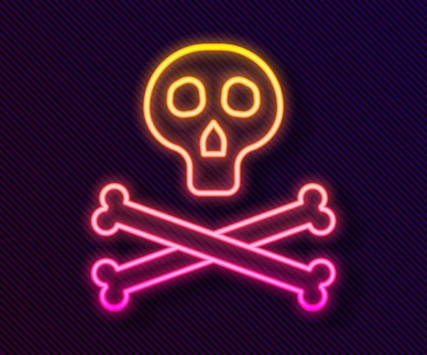 发光的霓虹灯线骨头和骷髅作为毒性警告图标隔离在黑色背景。B.病媒 — 图库矢量图片