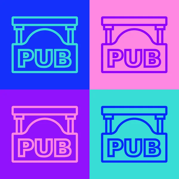 Pop art line Street tábla felirattal Pub ikon elszigetelt színes háttér. Alkalmas reklámok bár, kávézó, étterem. Vektor — Stock Vector