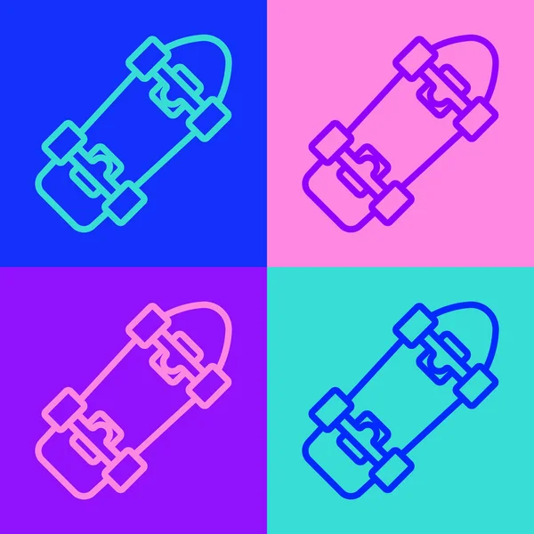 Pop art line Icono de monopatín aislado sobre fondo de color. Deporte extremo. Equipamiento deportivo. Vector — Archivo Imágenes Vectoriales