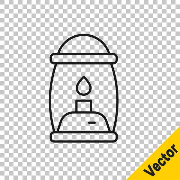 Icono de linterna de camping de línea negra aislado sobre fondo transparente. Vector — Vector de stock