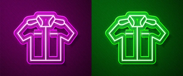 Glowing neon line Shirt icon isolated on purple and green background. Vector — Stock Vector