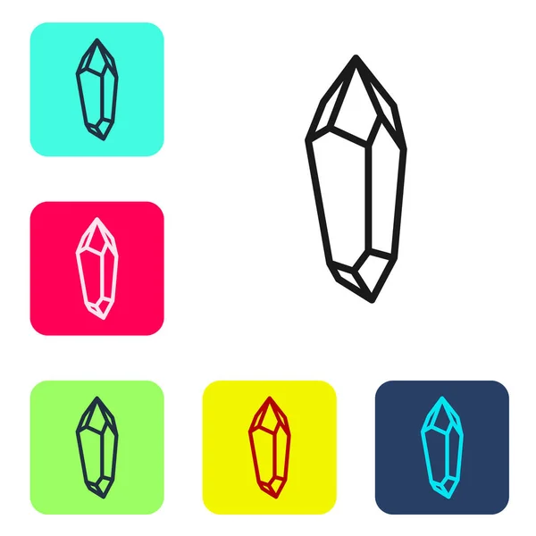 Zwarte lijn Magische steen pictogram geïsoleerd op witte achtergrond. Fantasie kristal. Sieraden voor spel. Stel pictogrammen in kleur vierkante knoppen. Vector — Stockvector