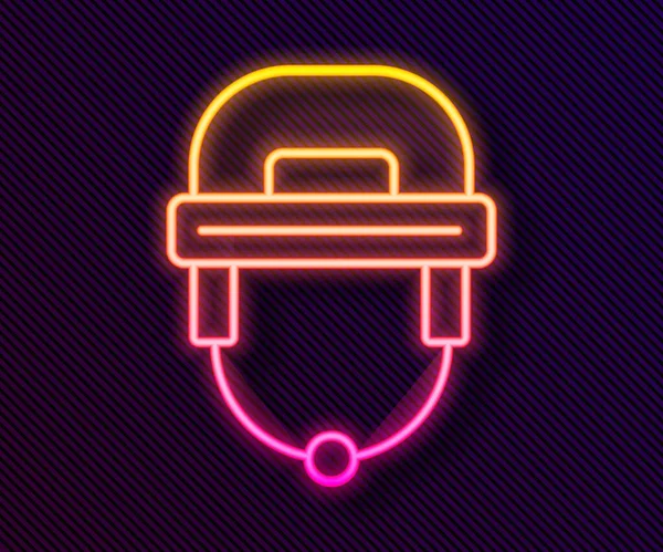 Linha de néon brilhante ícone do capacete de hóquei isolado no fundo preto. Vetor —  Vetores de Stock