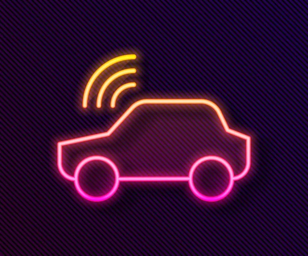 Lumineux néon système de voiture intelligente avec icône de connexion sans fil isolé sur fond noir. Télécommande de voiture. Vecteur — Image vectorielle