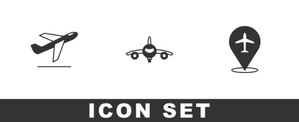 Set Plane takeoff, and icon. Vector — Stock Vector