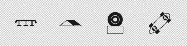レール、公園、ホイールとロングボードやスケートボードのアイコンでスケートボードの階段を設定します。ベクトル — ストックベクタ