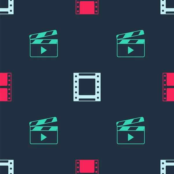 Set Play video, and Movie clapper on seamless pattern. Вектор — стоковый вектор