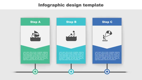 Definir Windsurf, Pólo aquático e Kitesurf. Modelo de infográfico de negócios. Vetor — Vetor de Stock