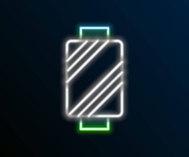 Parlayan neon çizgisi, siyah arkaplanda izole edilmiş makara simgesine iplik dikmek. İplik makarası. İplik kutusu. Renkli taslak konsepti. Vektör