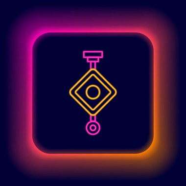 Parlayan neon hattı Çin kağıt fener ikonu siyah arka planda izole edildi. Renkli taslak konsepti. Vektör