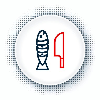 Dilimlenmiş bıçaklı çizgili balıklar beyaz arka planda izole edilmiş. Renkli taslak konsepti. Vektör