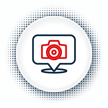 Çizgi fotoğraf makinesi simgesi beyaz arkaplanda izole edildi. Foto kamera. Dijital fotoğrafçılık. Renkli taslak konsepti. Vektör