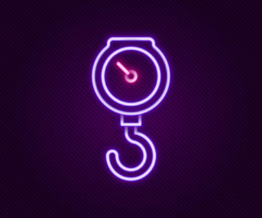 Parlayan neon hattı El ölçekli yay mekanik ikonu siyah arkaplanda izole edildi. Renkli taslak konsepti. Vektör