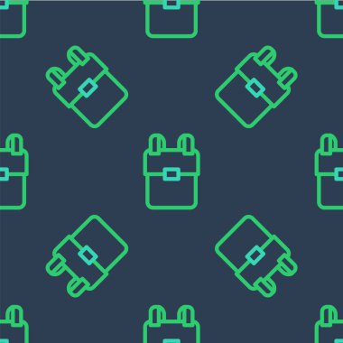 Çizgi Okul sırt çantası simgesi mavi arkaplanda izole edilmiş pürüzsüz desen. Vektör