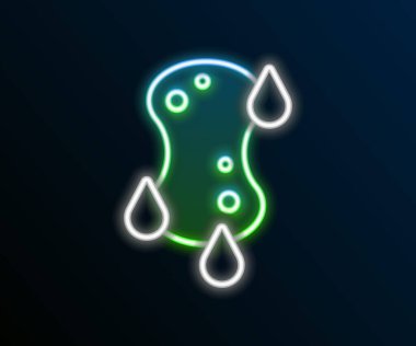 Parlayan neon hattı Sünger simgesi siyah arkaplanda izole edildi. Bulaşık yıkamak için bir tutam Bast. Temizlik servisi logosu. Renkli taslak konsepti. Vektör