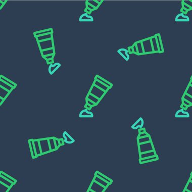 Boya paleti simgesiyle izole edilmiş çizgi tübü mavi arka planda pürüzsüz desen. Vektör